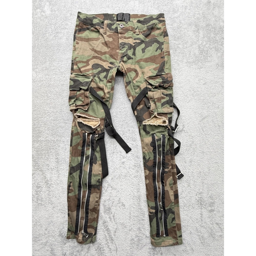 VALABASAS Pants Mens Measured 31x29 Green Camouflage Cargo Ankle Zip Slim